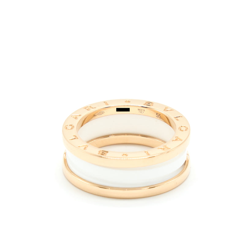 Bvlgari Size 55 B Zero Ring Two Bands Rose Gold And White Ceramic