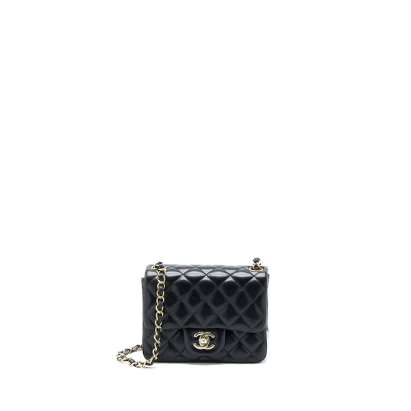 Chanel Classic Mini Square Flap Bag Lambskin Black LGHW (Microchip)