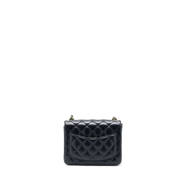 Chanel Classic Mini Square Flap Bag Lambskin Black LGHW (Microchip)