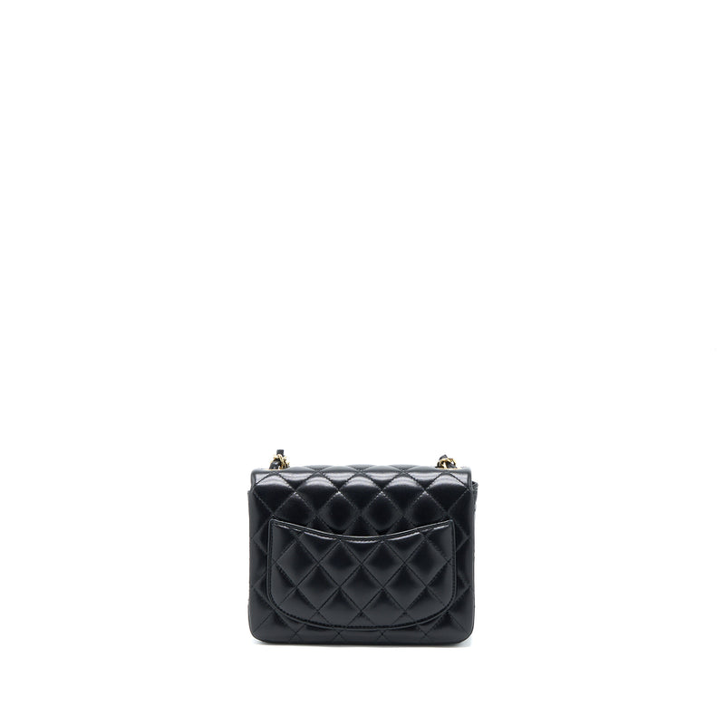 Chanel Classic Mini Square Flap Bag Lambskin Black LGHW (Microchip)