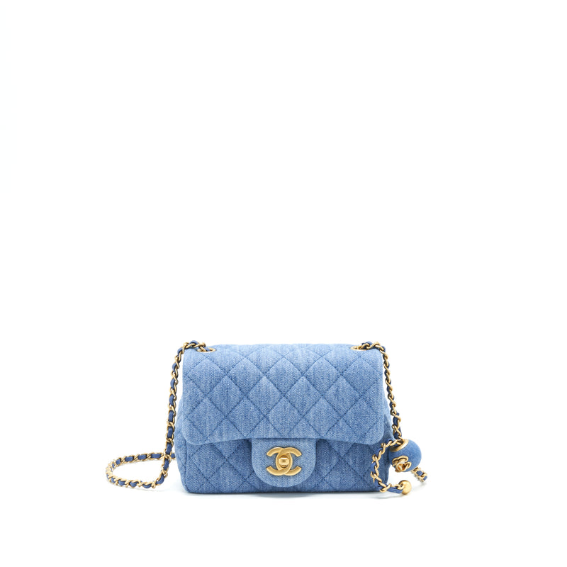 Chanel 22C Denim Pearl Crush Mini Square Flap Bag (Microchip)