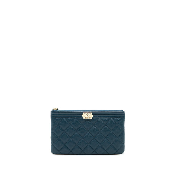 Chanel Boy Pouch Caviar Dark Green LGHW