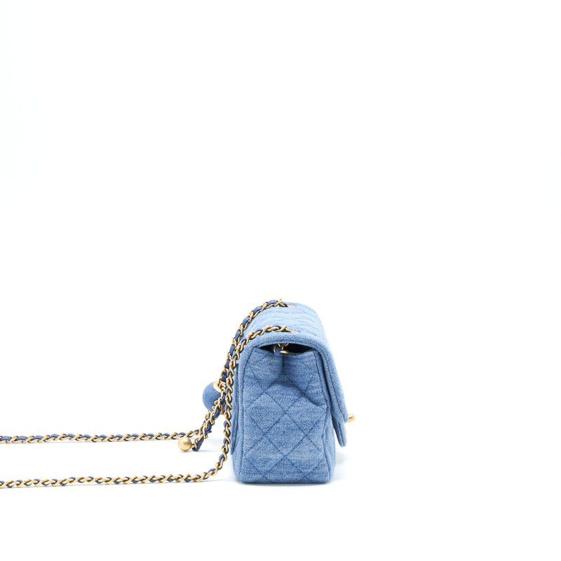 Chanel 22C Denim Pearl Crush Mini Square Flap Bag (Microchip)