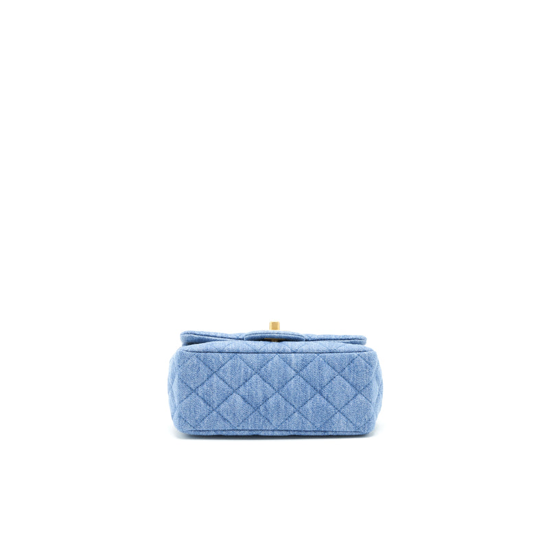 Chanel 22C Denim Pearl Crush Mini Square Flap Bag (Microchip)