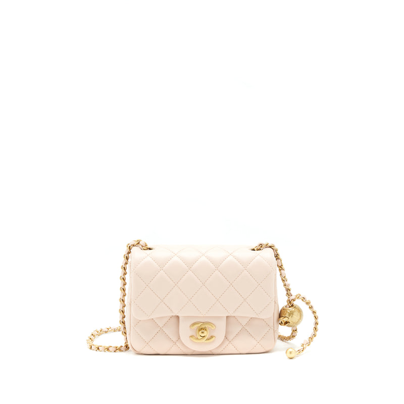 Chanel 22C Pearl Crush Mini Square Flap Bag Lambskin Light Pink GHW (Microchip)