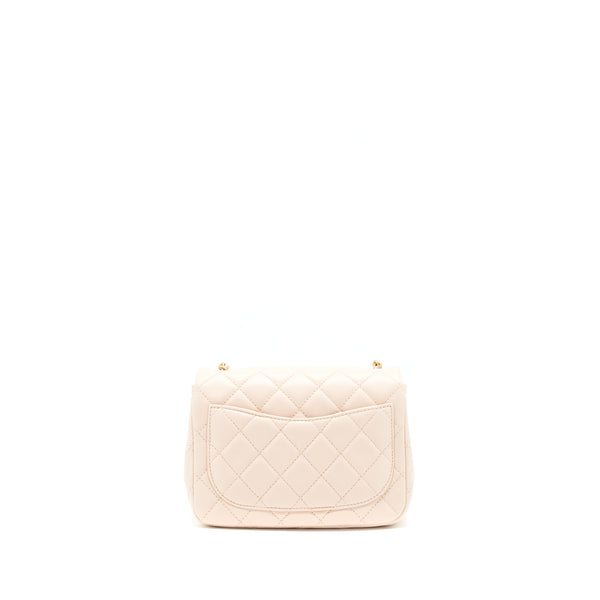 Chanel 22C Pearl Crush Mini Square Flap Bag Lambskin Light Pink GHW (Microchip)