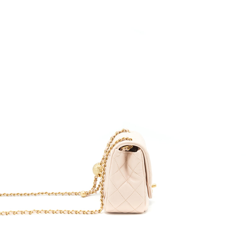 Chanel 22C Pearl Crush Mini Square Flap Bag Lambskin Light Pink GHW (Microchip)