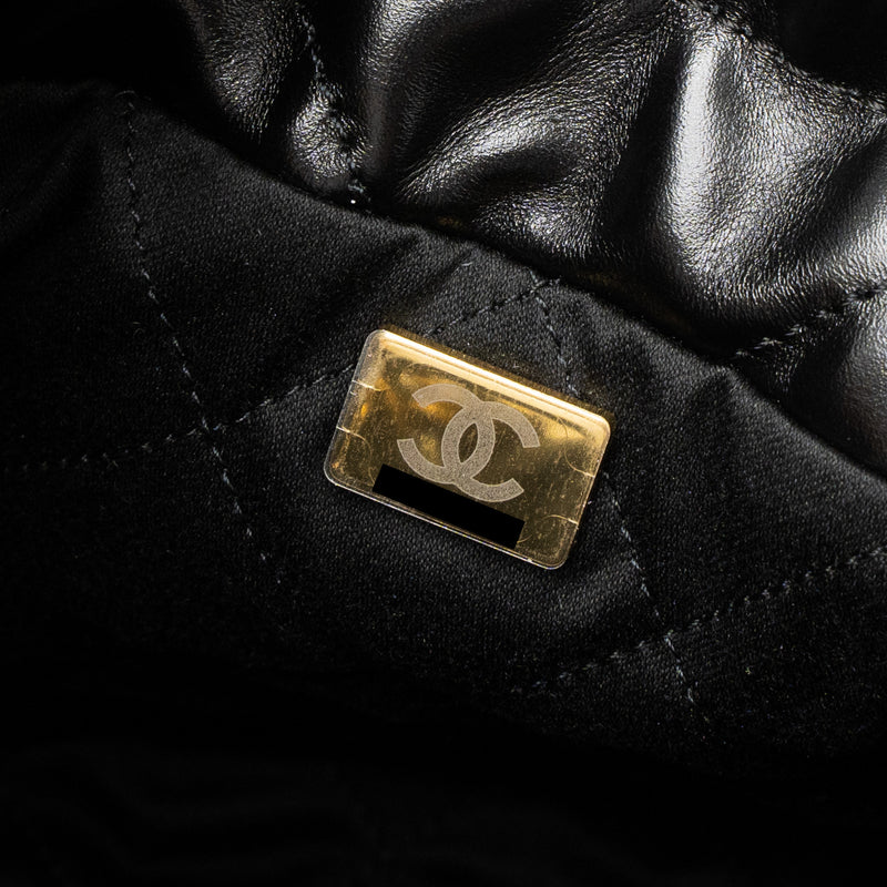 Chanel 23s Mini 22 Bag Shiny Calfskin Black Brushed GHW (Microchip)