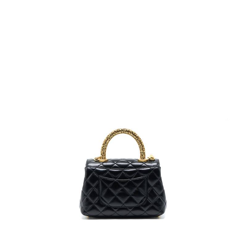 Chanel 22A Mini Coco Handle with Detailed Letter Handle Calfskin Black Brushed GHW (Microchip)