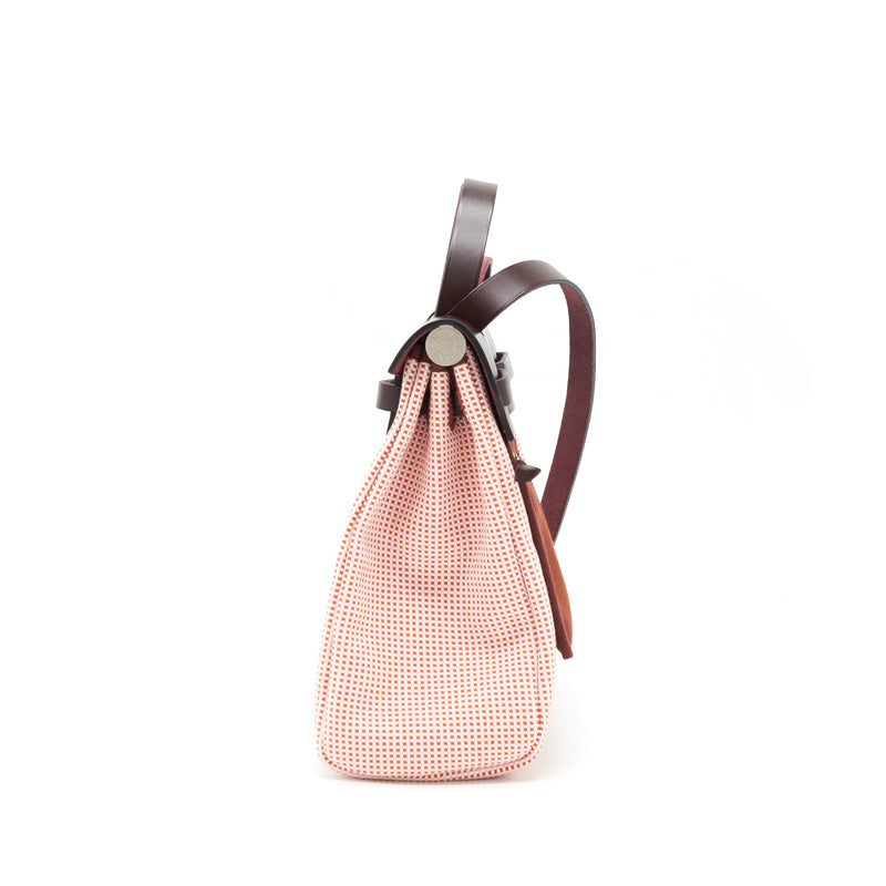 Hermes Herbag Zip 31 Toile And Leather Ecru-Brique-Mauve Pink/ Rouge Sellier SHW Stamp Z