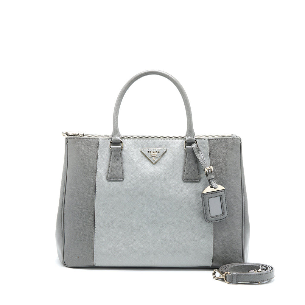 Prada Double Zip Tote Bag Saffiano Calfskin Multicolour Grey SHW