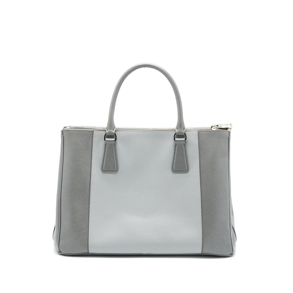 Prada Double Zip Tote Bag Saffiano Calfskin Multicolour Grey SHW