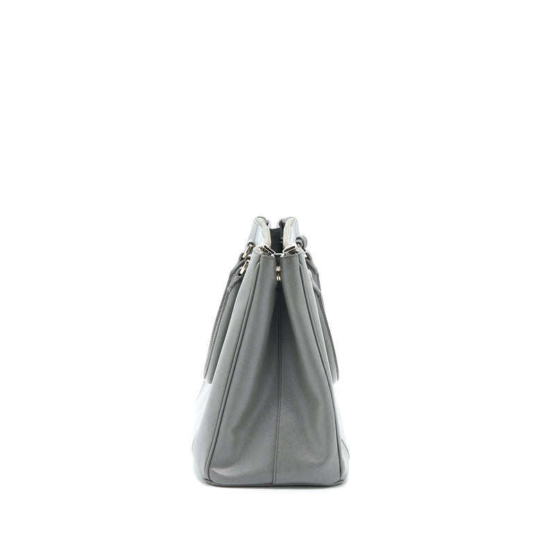 Prada Double Zip Tote Bag Saffiano Calfskin Multicolour Grey SHW