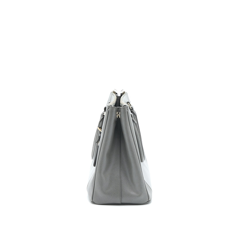 Prada Double Zip Tote Bag Saffiano Calfskin Multicolour Grey SHW
