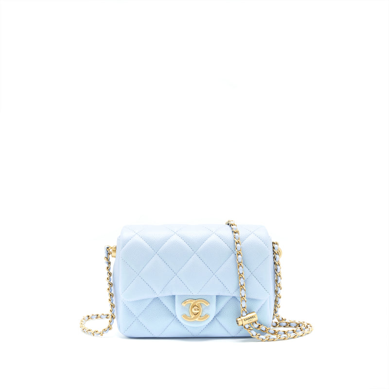 Chanel 21K My Perfect Mini Flap Bag Caviar Iridescent Light Blue GHW (
