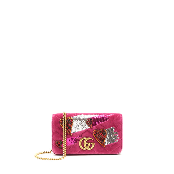 Gucci Velvet Wallet with chain pink GHW limited edition