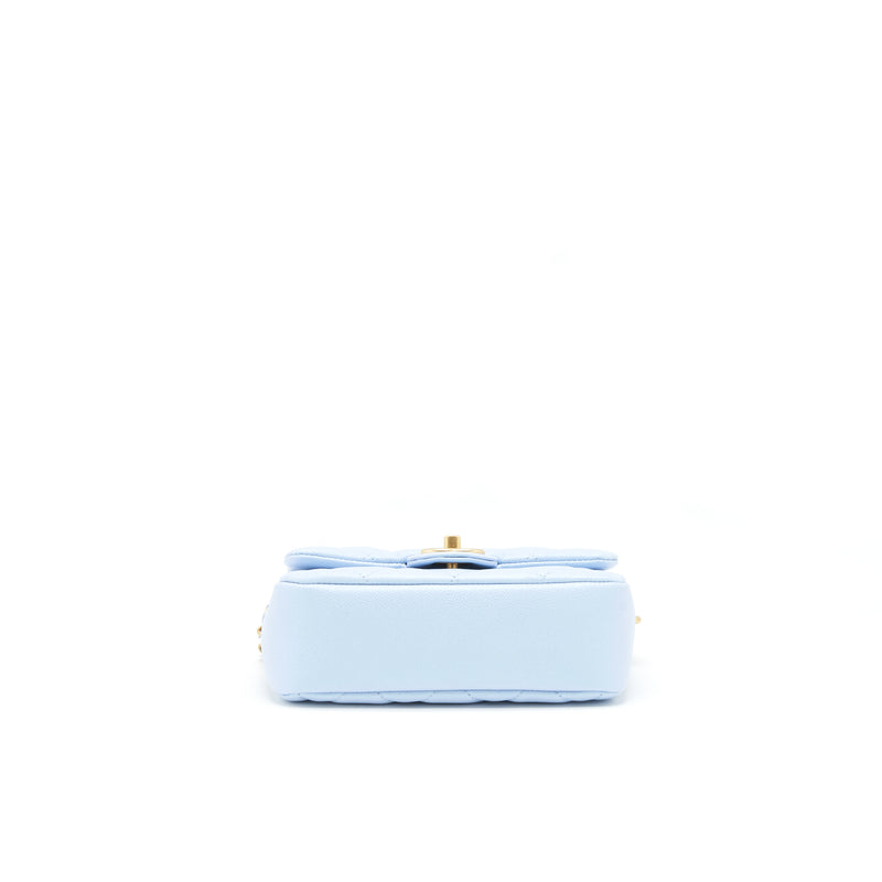 Chanel 21K My Perfect Mini Flap Bag Caviar Iridescent Light Blue GHW (Microchip)