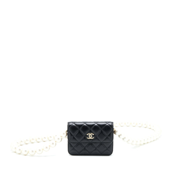 Chanel Mini Flap Bag with Giant Pearl Chain Lambskin Black LGHW