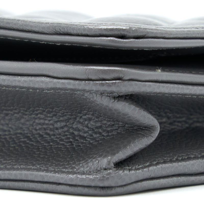 Chanel 22A Boy Wallet On Chain Grained Calfskin Dark Grey Brushed GHW (Microchip)