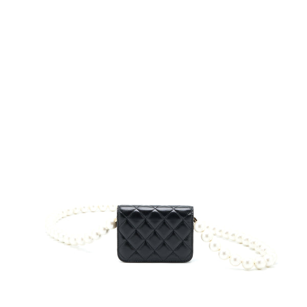 Chanel Mini Flap Bag with Giant Pearl Chain Lambskin Black LGHW