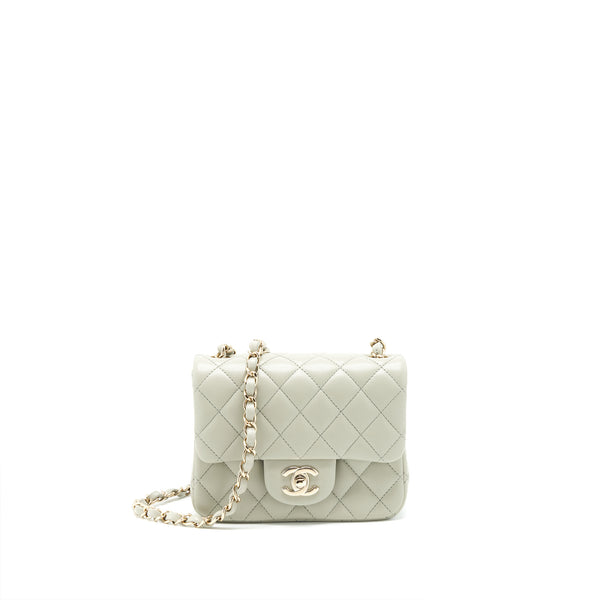 Chanel 22C Mini Square Flap Bag Lambskin Light Grey LGHW (Microchip)