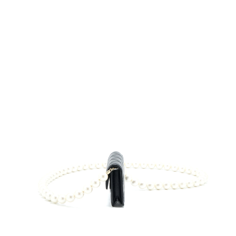 Chanel Mini Flap Bag with Giant Pearl Chain Lambskin Black LGHW