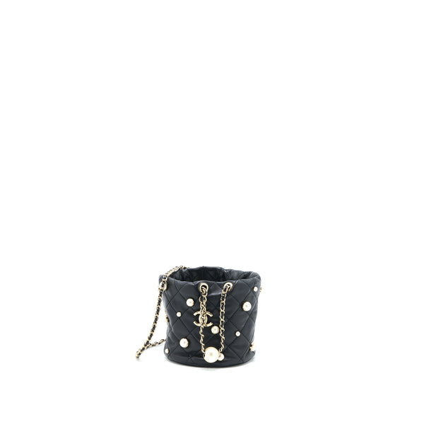Chanel Mini Pearly Bucket Bag with Chain Lambskin Black LGHW