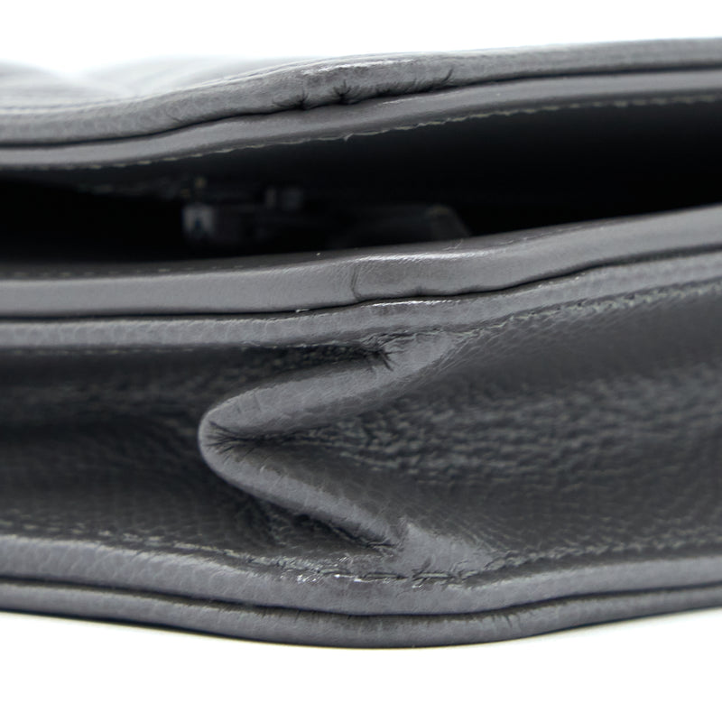 Chanel 22A Boy Wallet On Chain Grained Calfskin Dark Grey Brushed GHW (Microchip)