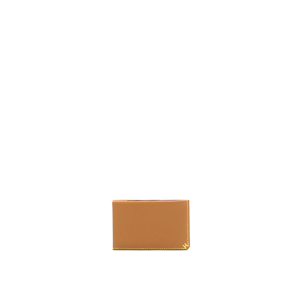 Hermes H Sellier Card Holder Epsom Gold/Jaune Citron Stamp U