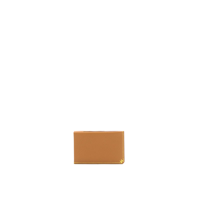 Hermes H Sellier Card Holder Epsom Gold/Jaune Citron Stamp U