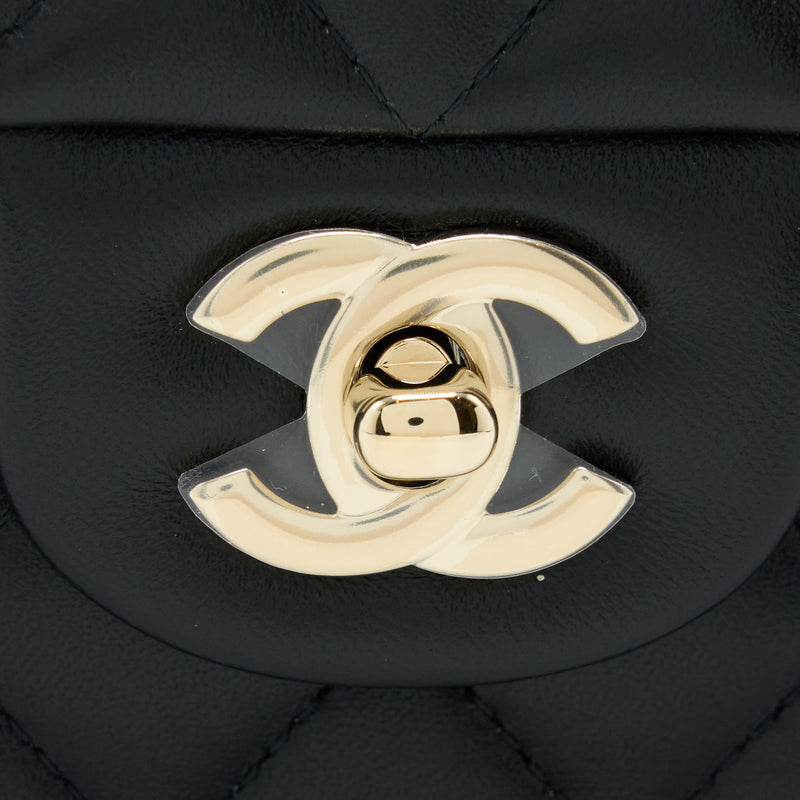 Chanel Top Handle Mini Rectangular Flap Bag Lambskin Black LGHW (Microchip)