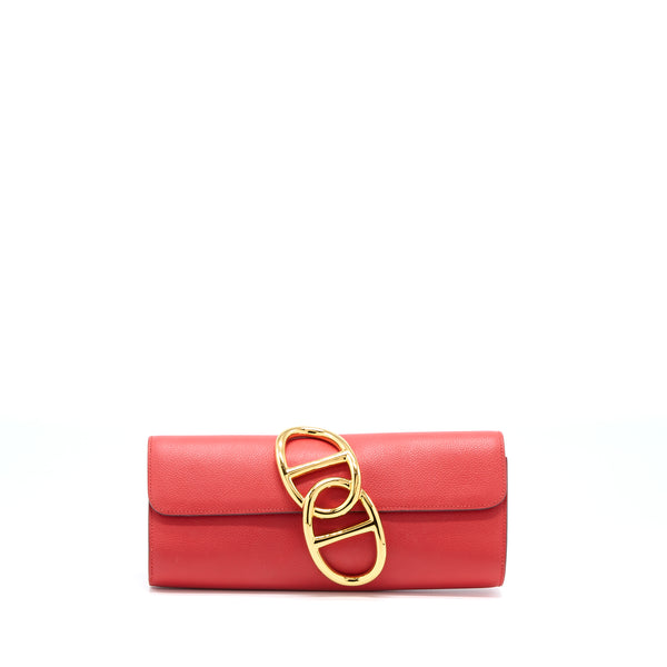 Hermes Egee Clutch Orange Red GHW Stamp X