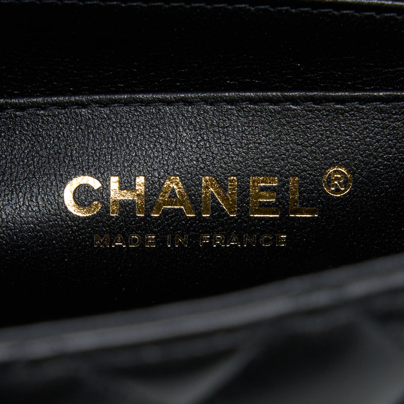 Chanel Top Handle Mini Rectangular Flap Bag Lambskin Black LGHW (Microchip)