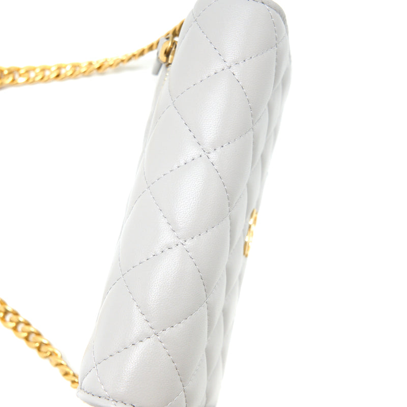 Chanel Mini Square Wallet on Chain with Gem Chains Lambskin Light Grey LGHW