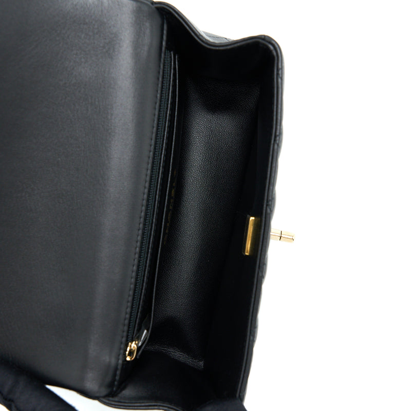 Chanel Top Handle Mini Rectangular Flap Bag Lambskin Black LGHW (Microchip)