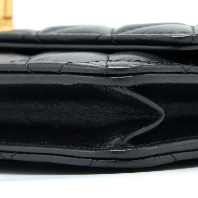 Chanel 22K Gold Pillar Wallet On Chain Lambskin Black Brushed GHW (Microchip)