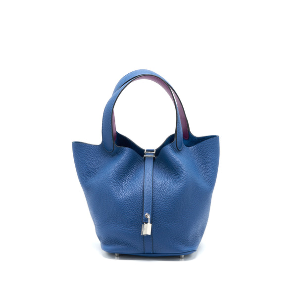 Hermes Picotin 22 Lock Bag Clemence Deep Blue/Anemone SHW Stamp D