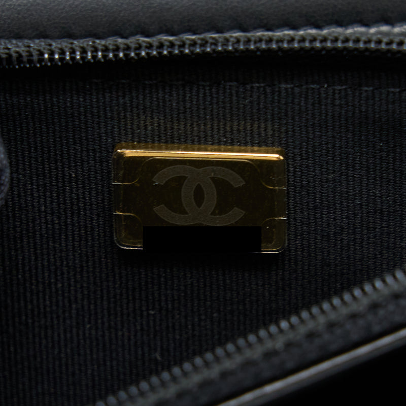 Chanel 22K Gold Pillar Wallet On Chain Lambskin Black Brushed GHW (Microchip)
