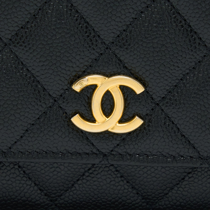Chanel Top Handle Wallet On Chain Caviar Black GHW (Microchip)