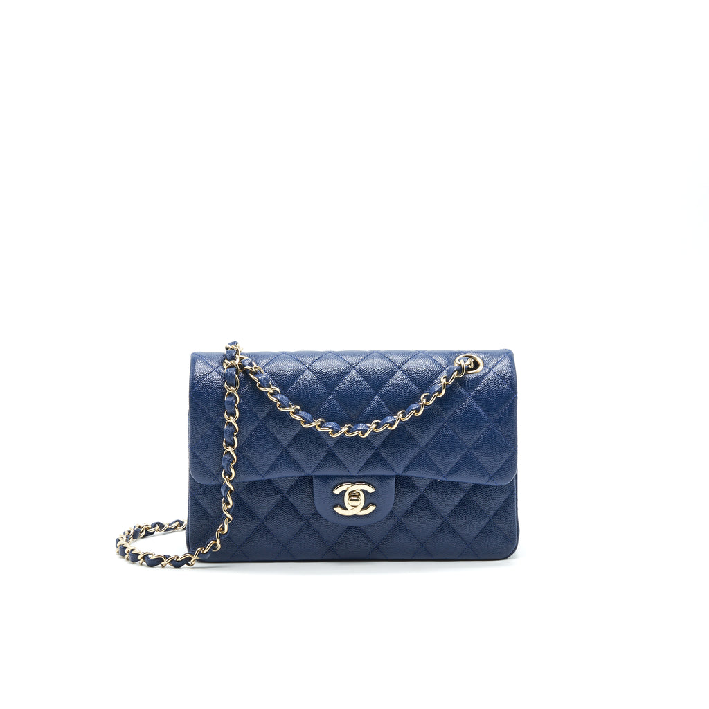 Chanel Medium Classic Double Flap Bag Navy Caviar Light Gold