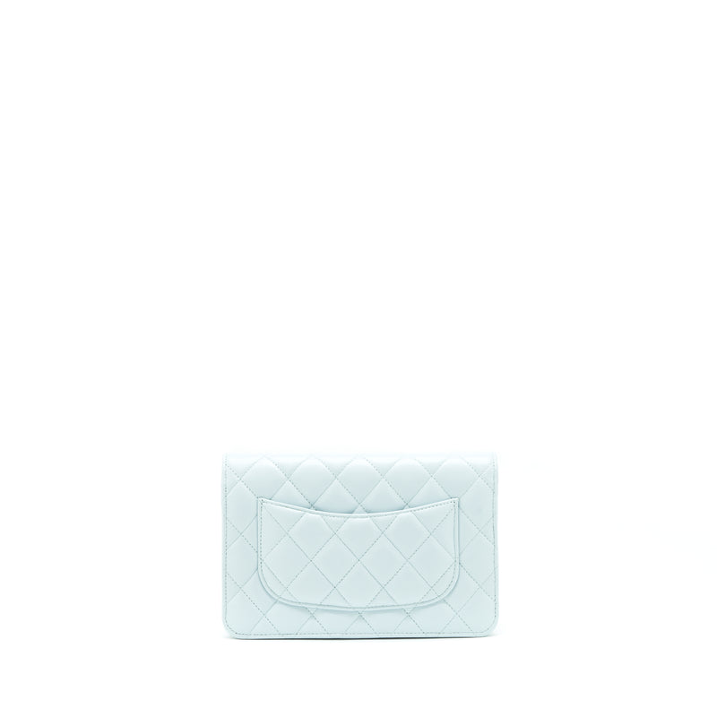 Chanel Ribbon Wallet on chain lambskin light blue LGHW