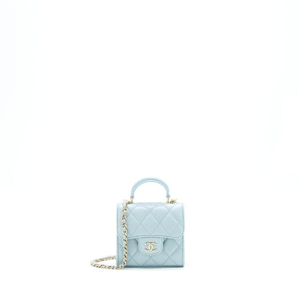 Chanel 22P top Handle Mini Vanity on Chain Lambskin light blue LGHW