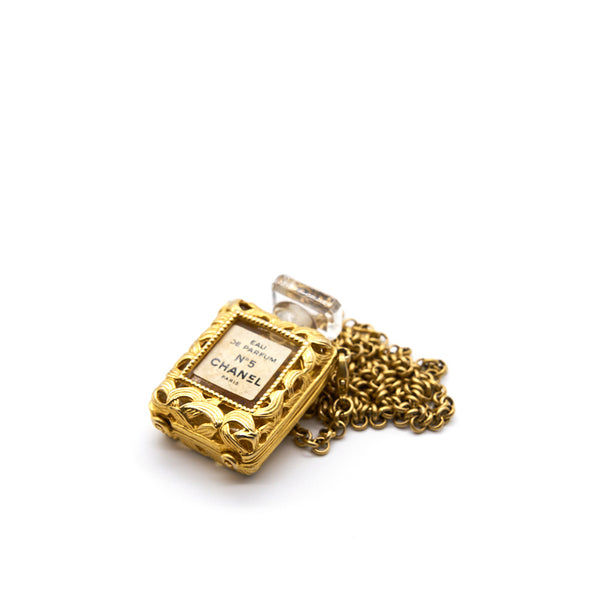 Chanel Vintage CC Logos Gold Chain Perfume Pendant Necklace - EMIER