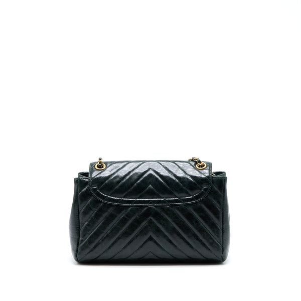 Chanel Chevron Hampton Flap Bag Aged Calfskin Dark Green GHW