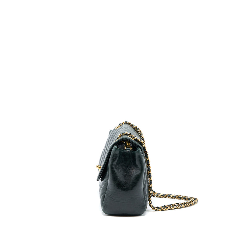 Chanel Chevron Hampton Flap Bag Aged Calfskin Dark Green GHW