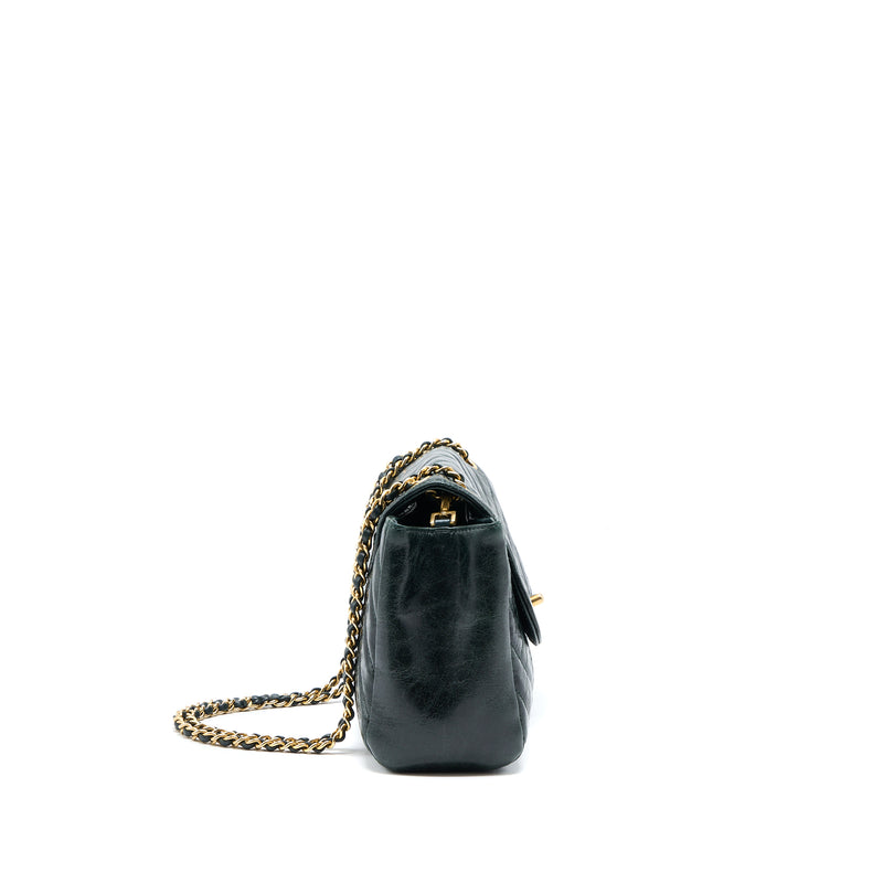 Chanel Chevron Hampton Flap Bag Aged Calfskin Dark Green GHW