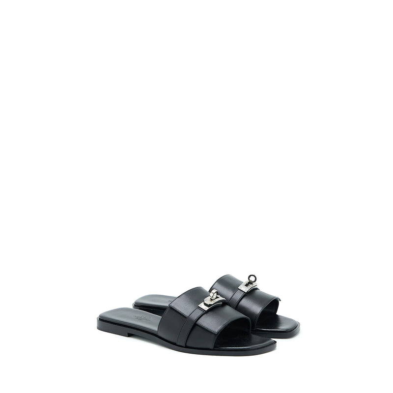 Hermes Size 38 Guilia Sandal Calfskin Black SHW