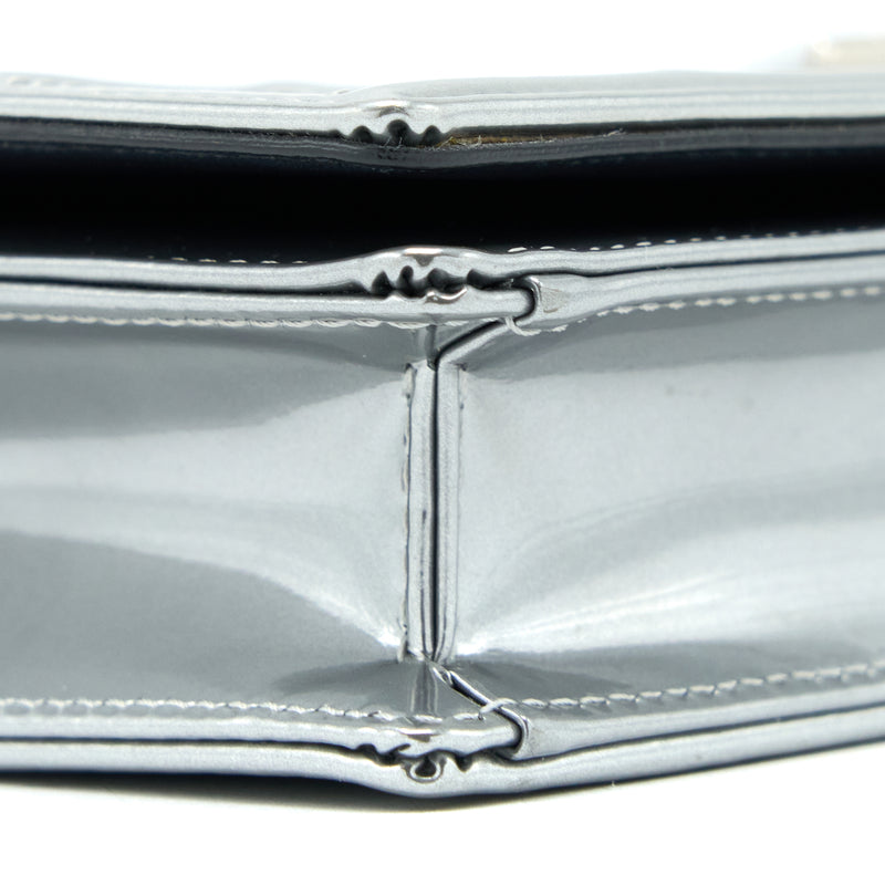 Dior Diorama Wallet On Chain Patent Metallic Silver SHW