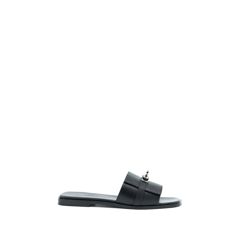 Hermes Size 38 Guilia Sandal Calfskin Black SHW