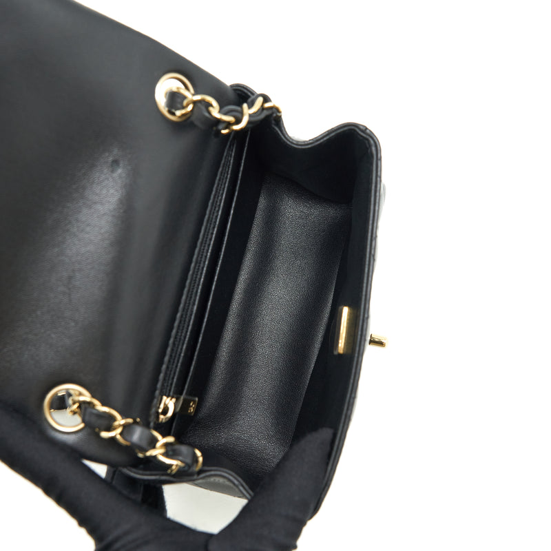 Chanel Mini Square Flap Bag Lambskin Black LGHW (Microchip)